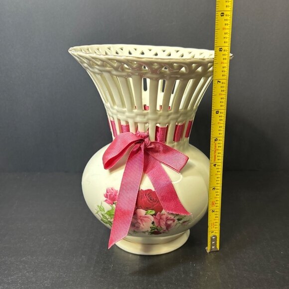 Formalities by Baum Bros Vase Victorian Roses 7.5'' with Matching Rose Ribbon - Picture 6 of 7
